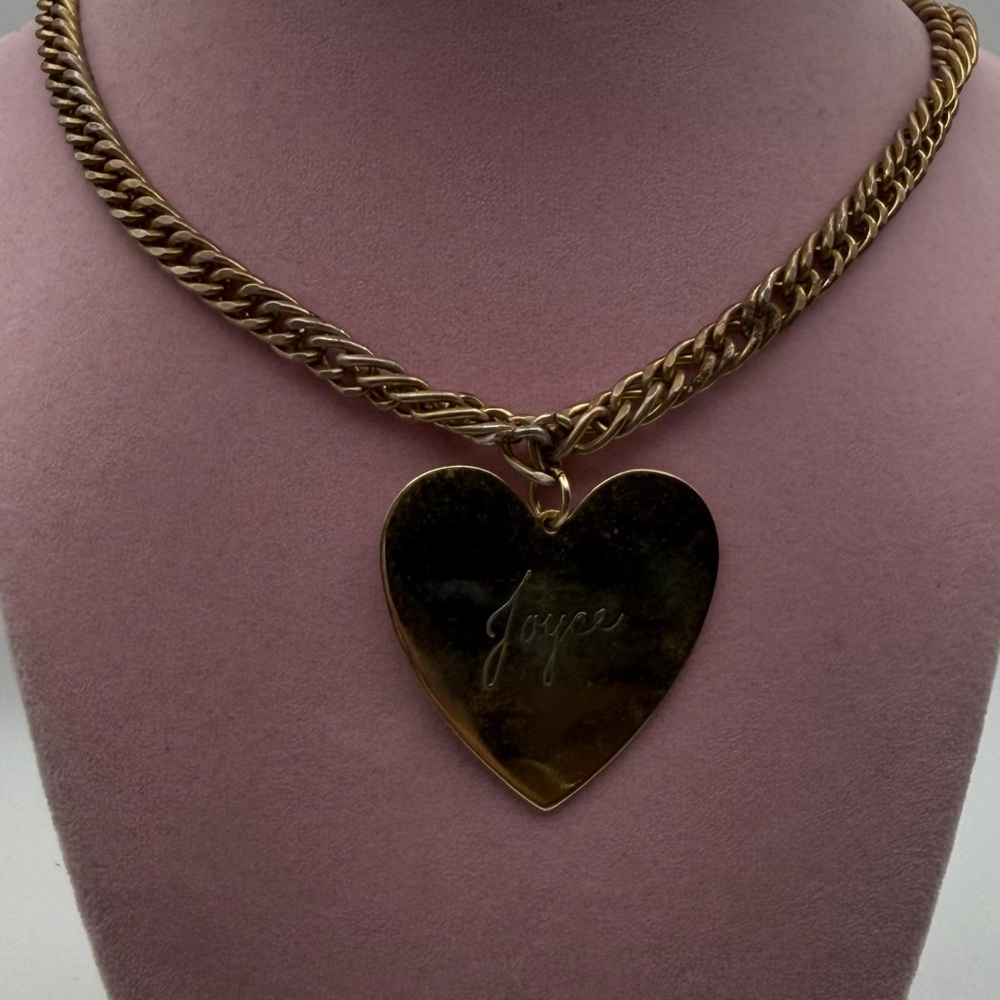 Large Gold tone Heart “Joyce” engraved Pendant Necklace